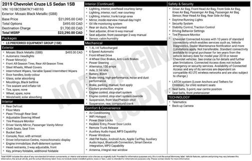Black 2019 Chevrolet Cruze LS