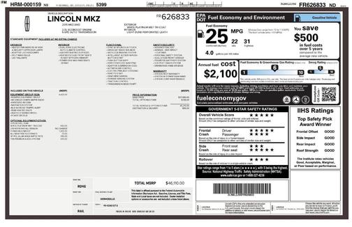 White Platinum Clearcoat Metallic 2015 Lincoln MKZ Base