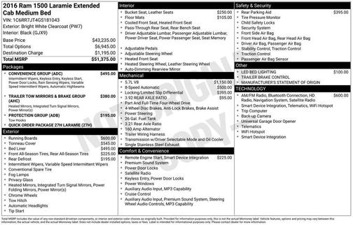 Bright White Clearcoat 2016 RAM 1500 Laramie