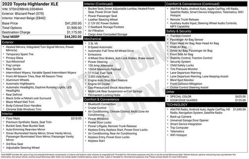 Blizzard Pearl 2020 Toyota Highlander XLE