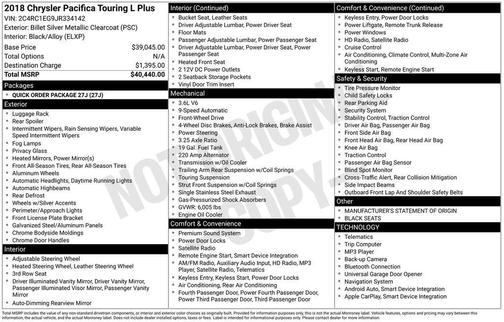 2018 Chrysler Pacifica Touring-L Plus