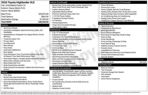 Metal 2026 Toyota Highlander XLE