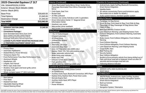 Black Metallic 2025 Chevrolet Equinox LT