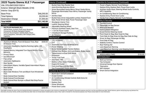 Midnight Black Metallic 2025 Toyota Sienna XLE