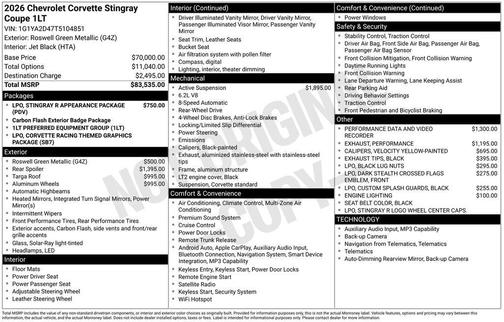Green Metallic 2026 Chevrolet Corvette Stingray w/1LT