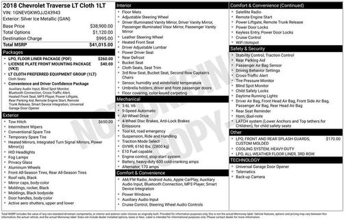Silver Ice Metallic 2018 Chevrolet Traverse LT Cloth