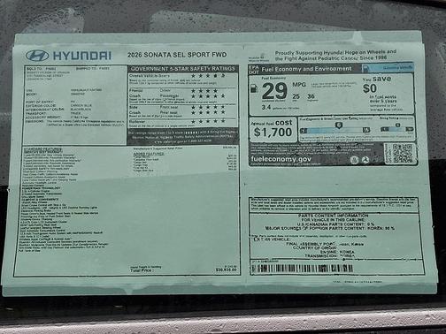 Carbon Blue 2026 Hyundai SONATA SEL