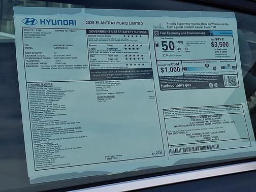 Ecotronic Gray 2026 Hyundai ELANTRA HEV Limited