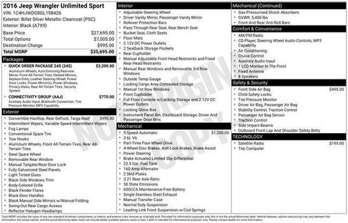 Billet Silver Metallic Clearcoat 2016 Jeep Wrangler Unlimited Sport