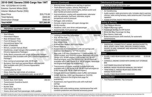 2010 GMC Savana 2500 Work Van