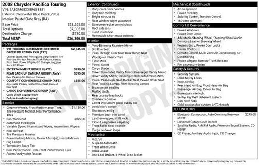 Clearwater Blue Pearlcoat 2008 Chrysler Pacifica Touring