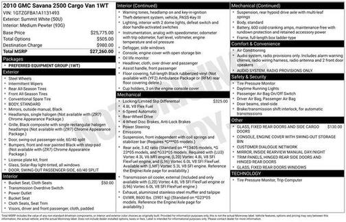 2010 GMC Savana 2500 Work Van