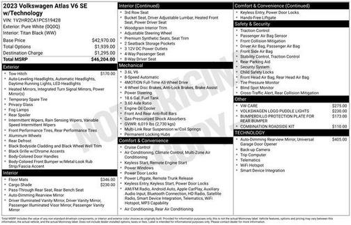 Pure White 2023 Volkswagen Atlas 3.6L SE w/Technology