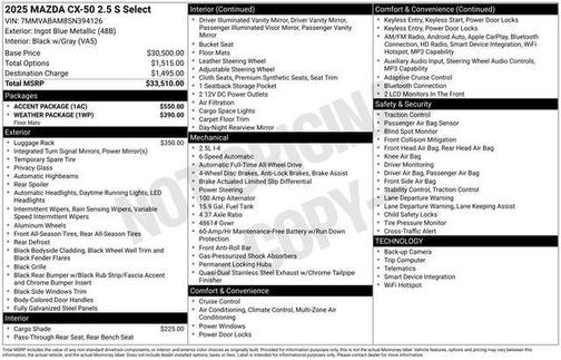 Ingot Blue Metallic 2025 Mazda CX-50 2.5 S Select Package