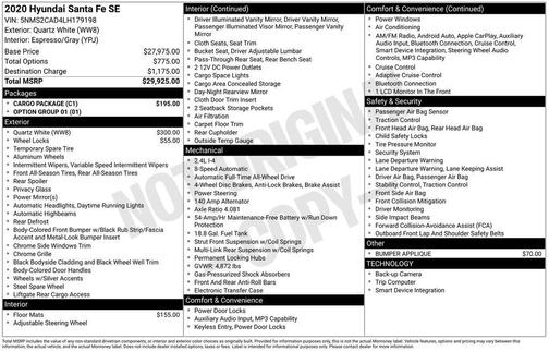 Quartz White 2020 Hyundai SANTA FE SE 2.4