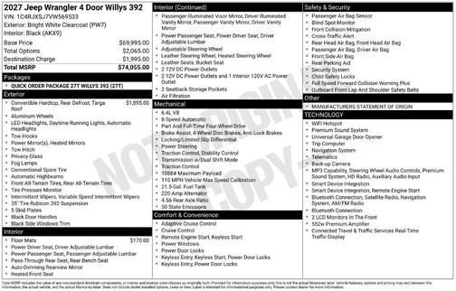 Bright White Clearcoat 2027 Jeep Wrangler Sport