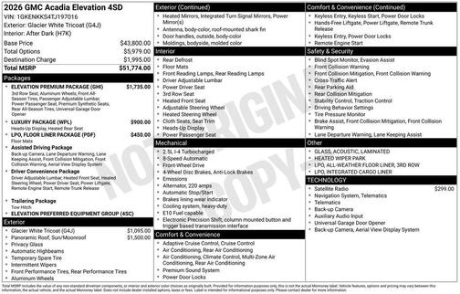 2026 GMC Acadia Elevation FWD