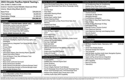 2022 Chrysler Pacifica Hybrid Touring L