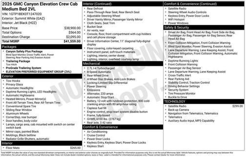 Summit White 2026 GMC Canyon Elevation