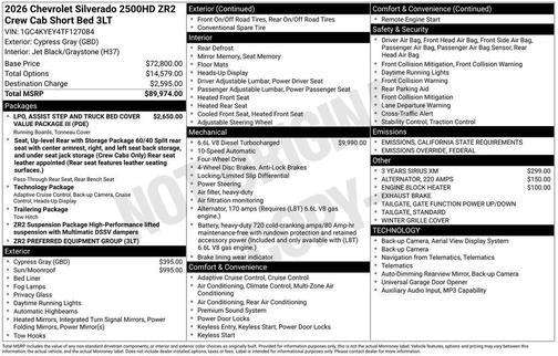 2026 Chevrolet Silverado 2500 Crew Cab, Standard Bed, XR2, 4WD