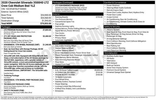 Summit White 2020 Chevrolet Silverado 3500 LTZ
