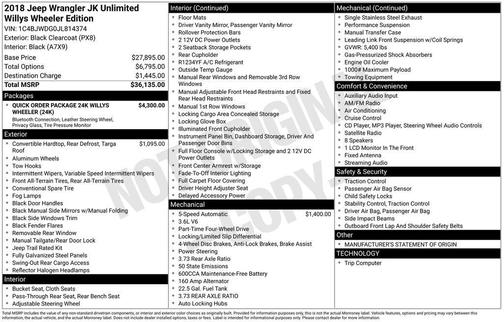 2018 Jeep Wrangler JK Unlimited Willys Wheeler W