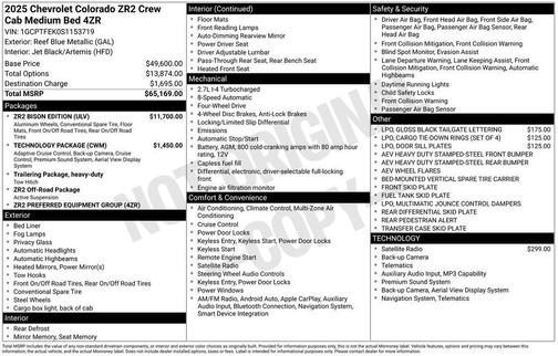Reef Blue Metallic 2025 Chevrolet Colorado ZR2