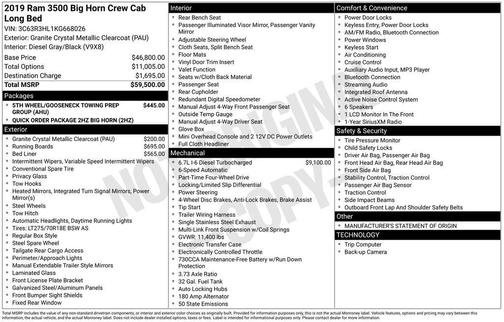 2019 RAM 3500 Big Horn Crew Cab 4x4 8' Box