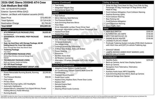 Summit White 2026 GMC Sierra 3500 AT4