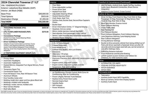 Lakeshore Blue Metallic 2024 Chevrolet Traverse LT