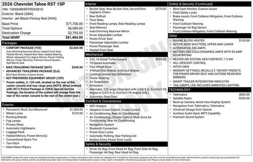 Black 2026 Chevrolet Tahoe 4WD RST