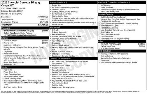 Torch Red 2026 Chevrolet Corvette Stingray w/1LT