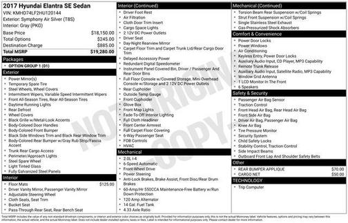 Symphony Air Silver 2017 Hyundai ELANTRA SE