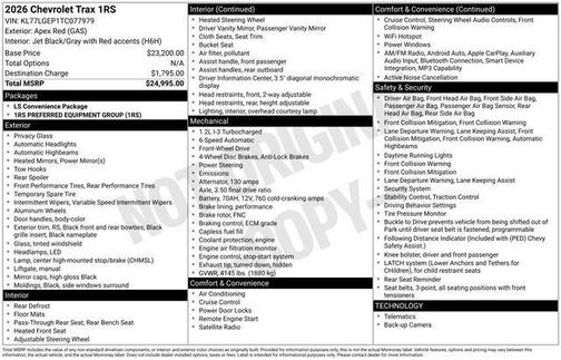 Red 2026 Chevrolet Trax 1RS
