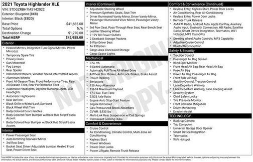 Blueprint 2021 Toyota Highlander XLE