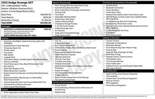 DB Black Crystal Clearcoat 2022 Dodge Durango SXT