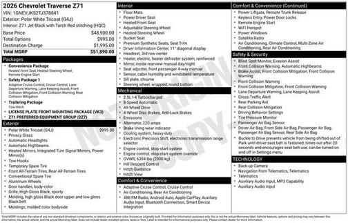 Polar White 2026 Chevrolet Traverse Z71