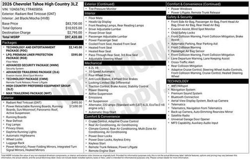 Radiant Red 2026 Chevrolet Tahoe High Country