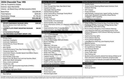 Red 2026 Chevrolet Trax 1RS