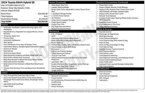 Silver Sky Metallic 2024 Toyota RAV4 Hybrid SE