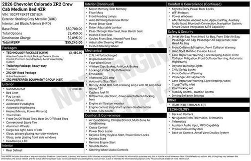 Sterling Gray Metallic 2026 Chevrolet Colorado ZR2