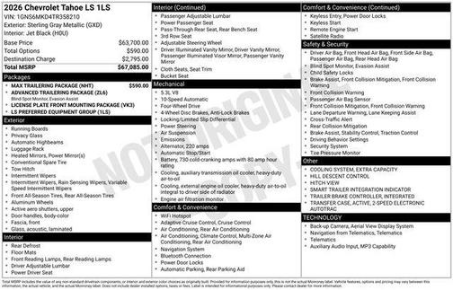 Sterling Gray Metallic 2026 Chevrolet Tahoe LS