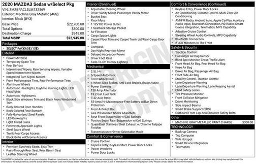 Machine Gray Metallic 2020 Mazda Mazda3 FWD w/Select Package