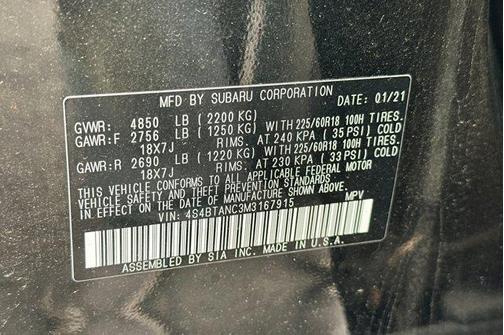 Crystal Black Silica 2021 Subaru Outback Limited