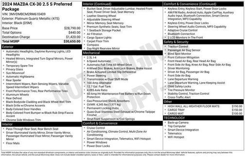 Platinum Quartz Metallic 2024 Mazda CX-30 2.5 S Preferred Package