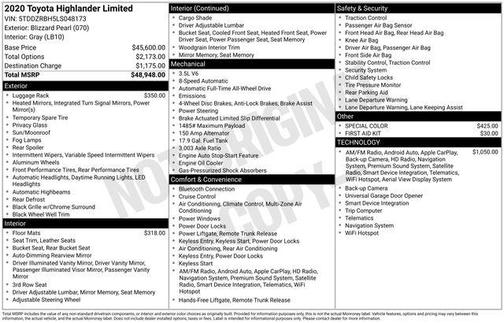 White 2020 Toyota Highlander Limited