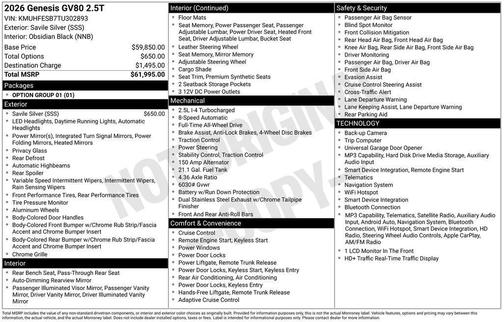 Savile Silver 2026 Genesis GV80 2.5T