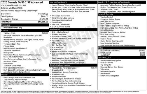 Vik Black 2025 Genesis GV80 2.5T Advanced