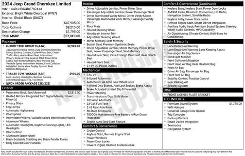 Bright White Clearcoat 2024 Jeep Grand Cherokee Limited
