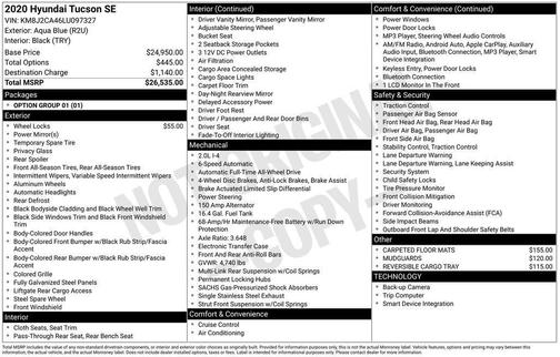 Aqua Blue 2020 Hyundai TUCSON SE